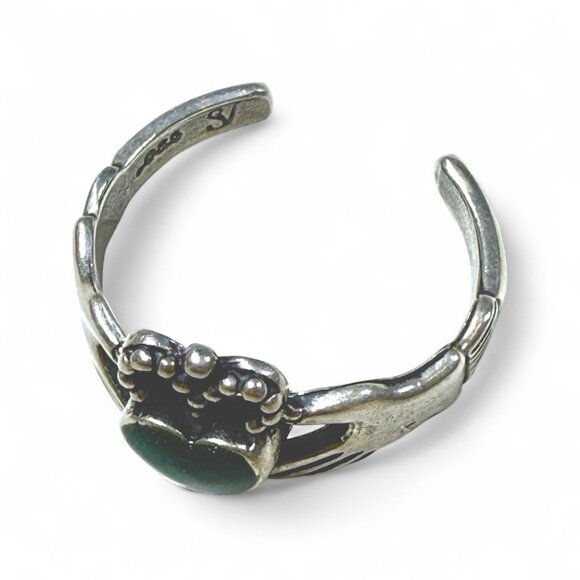 Sterling Silver .925 SV Claddagh Ring with Green Heart Stone – Size 5 Adjustable - Picture 3 of 5